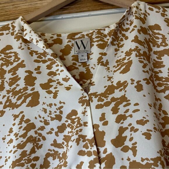 Worthington Animal Print Short Sleeve Blouse - Picture 7 of 11